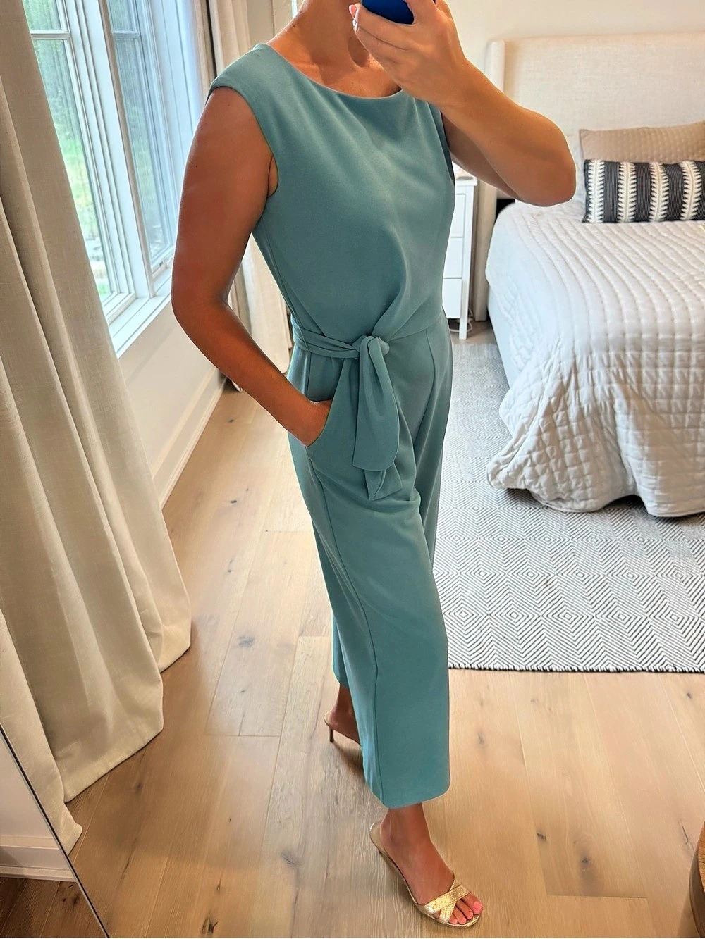 Tahari ASL Sleeveless Wrap Jumpsuit in Teal Size 8 Like New